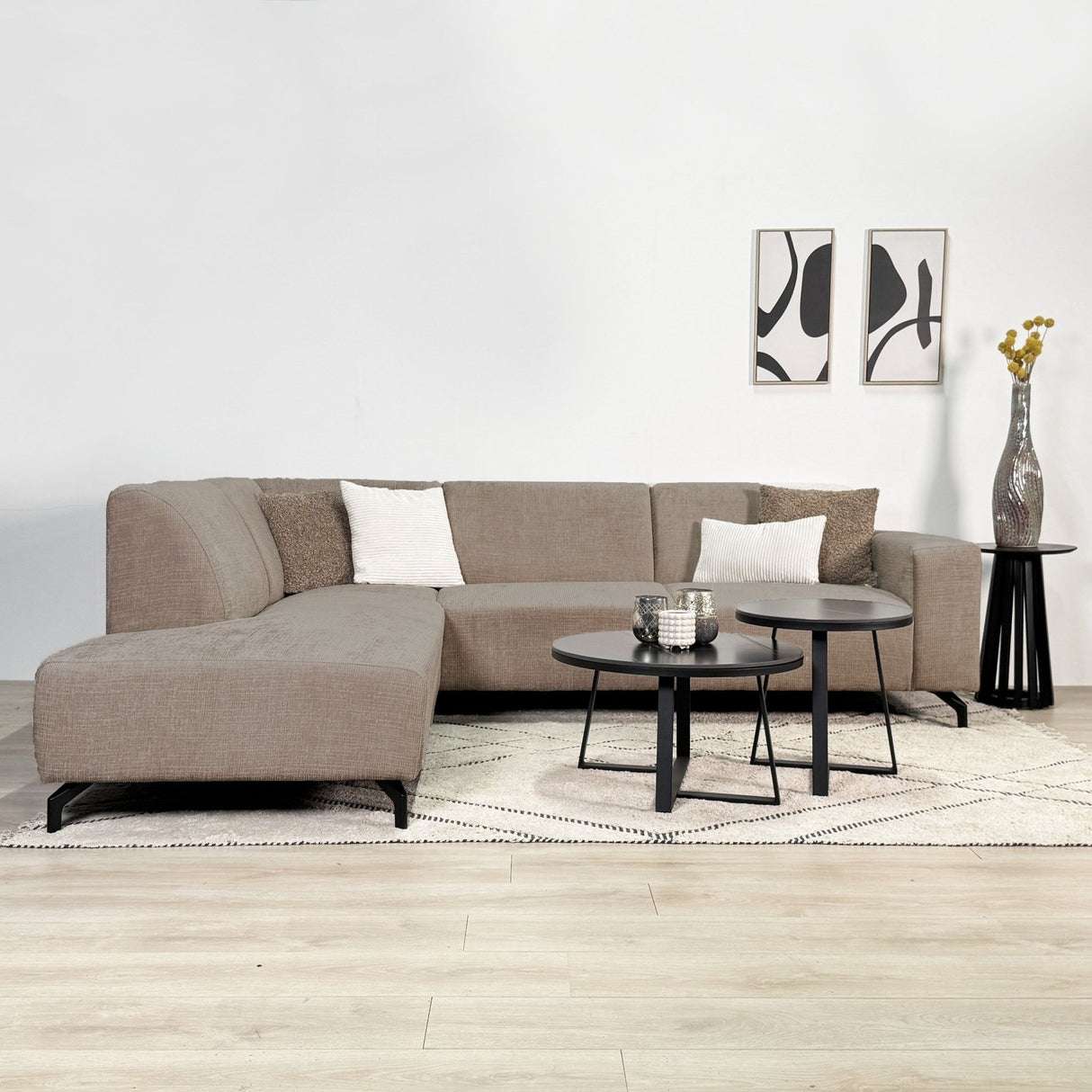 Ecksofa Manon mit Chaise Longue verließ Chenille Taupe