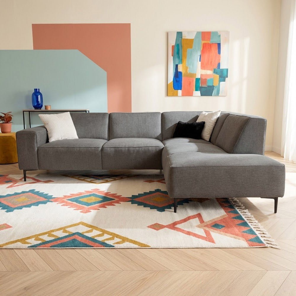 Ecksofa Taupe Chenille Gemäleerd Ravi – rechts 