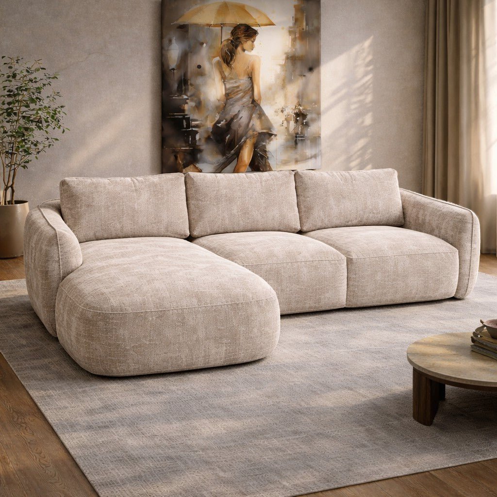 Ecksofa Chaiselongue beige Strukturstoff Dwayne – links