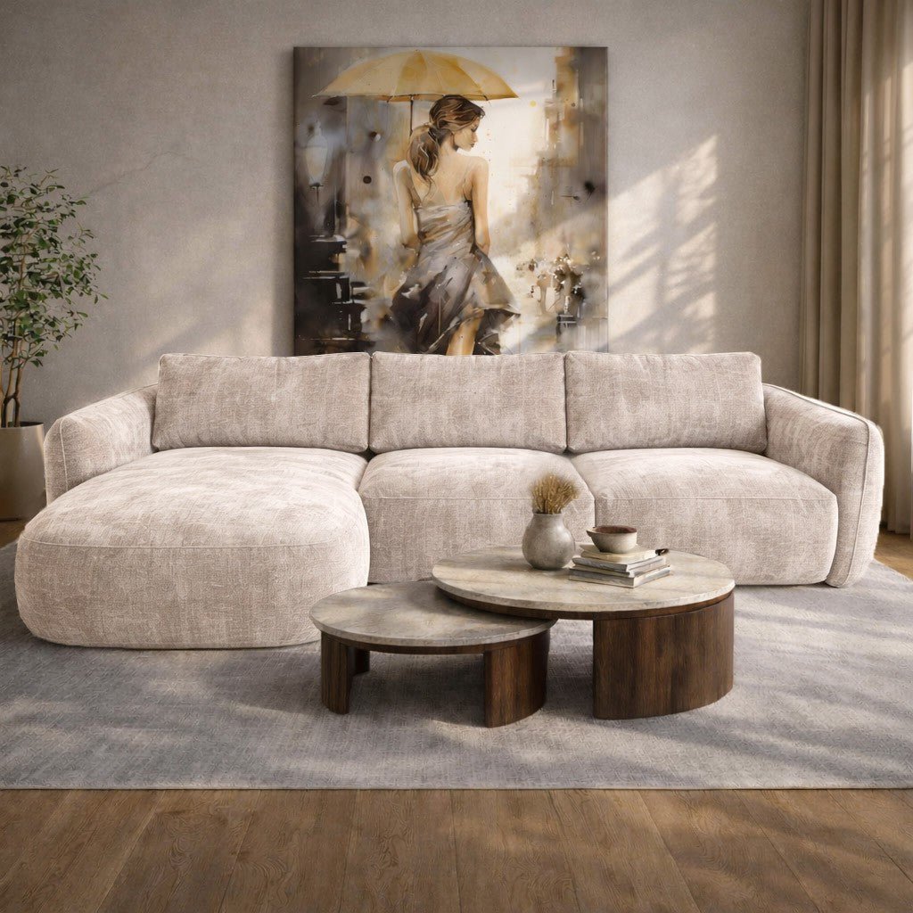 Ecksofa Chaiselongue beige Strukturstoff Dwayne – links