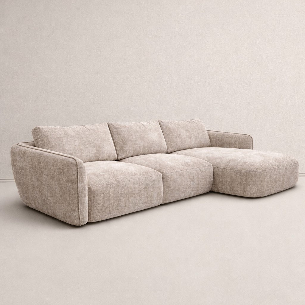 Ecksofa Chaiselongue beige Strukturstoff Dwayne – rechts