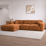 Ecksofa mit kupferfarbenem Chenille-Stoffbezug, Modell Shane - links