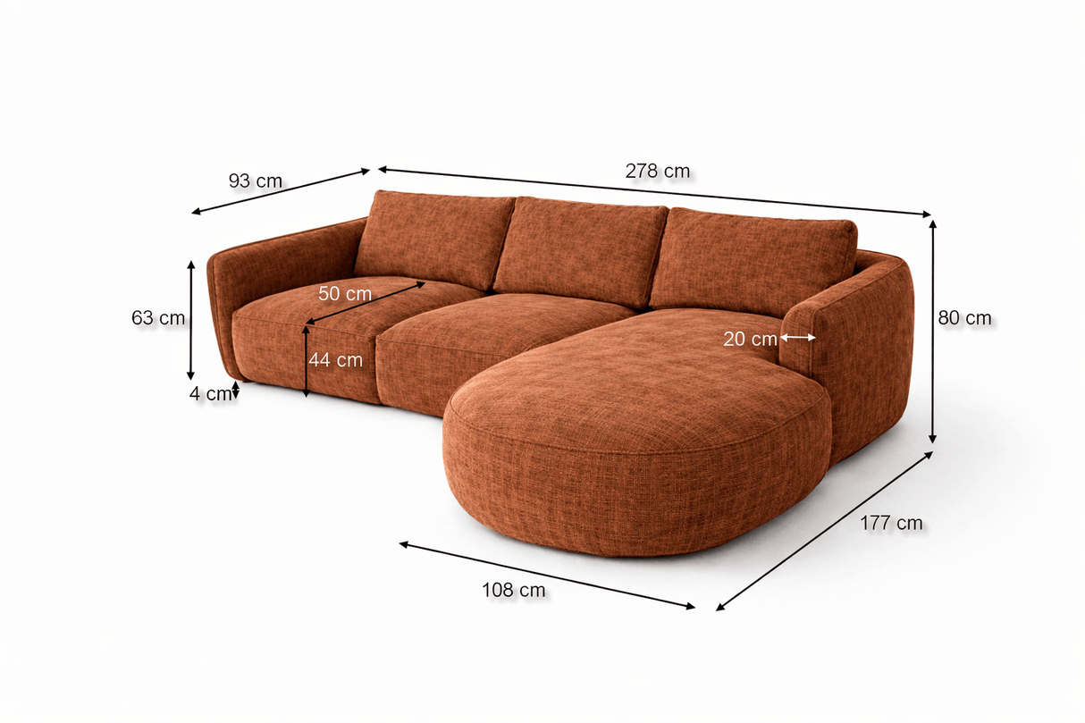 Ecksofa Chaiselongue Kupfer Strukturstoff Dwayne – links
