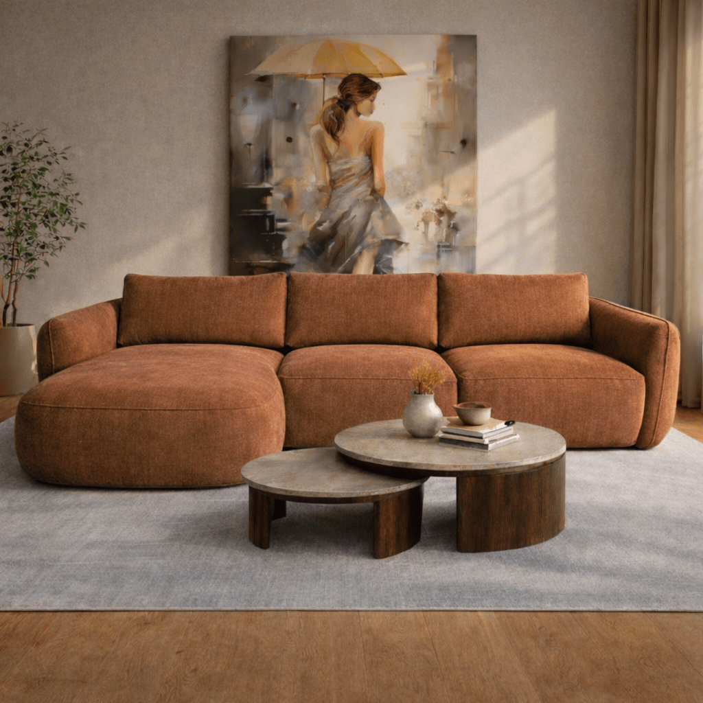 Ecksofa Chaiselongue Kupfer Strukturstoff Dwayne – links