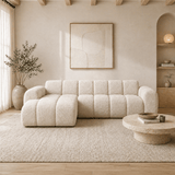 Ecksofa mit Lounge-Beige-Bouclé-Stoff – Streifen – links – Brix