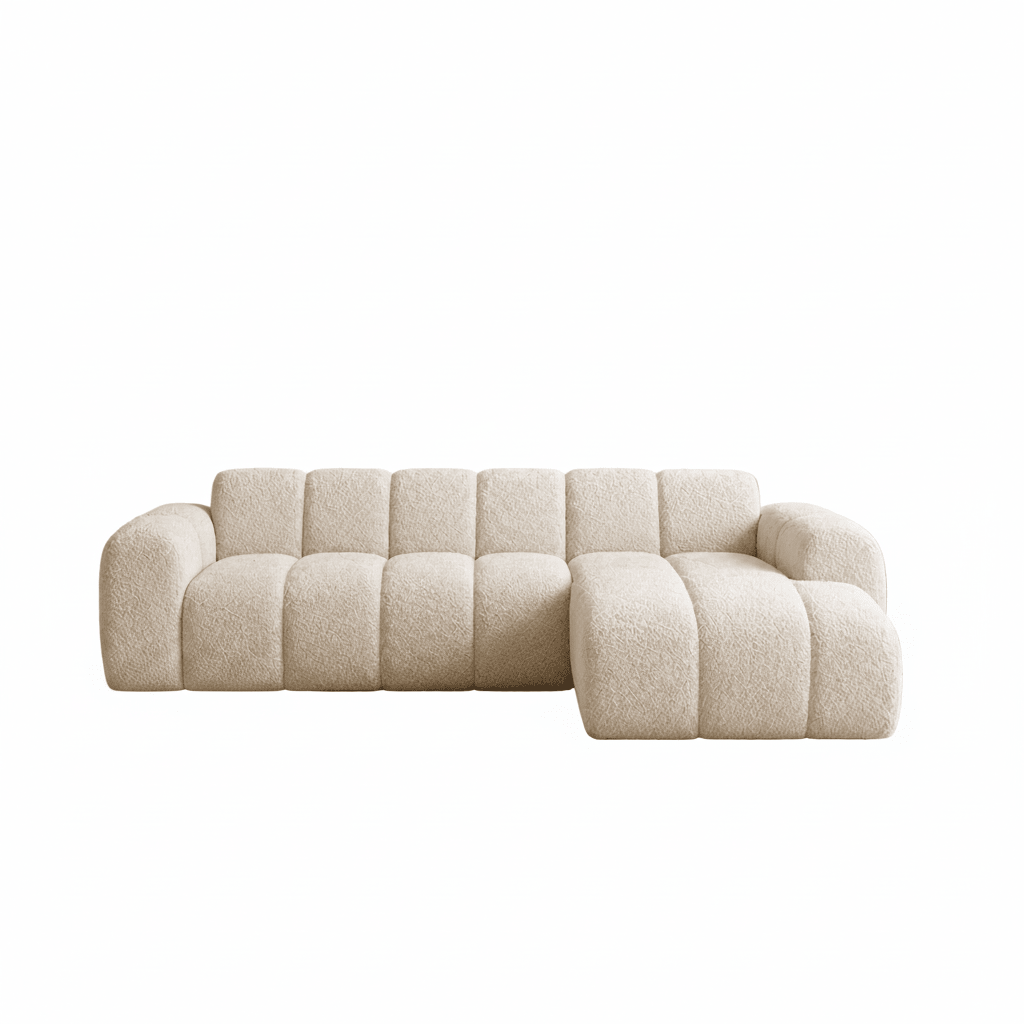 Ecksofa mit Lounge-Beige-Bouclé-Stoff – Streifen – links – Brix