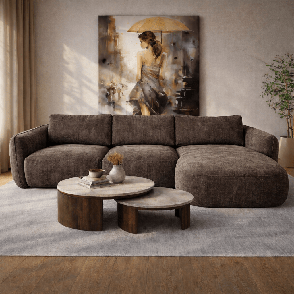 Ecksofa Chaiselongue mokka braun Strukturstoff Dwayne – rechts