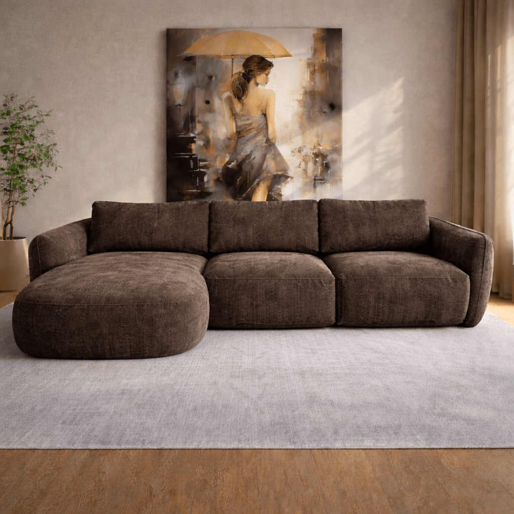 Ecksofa Chaiselongue mokka braun Strukturstoff Dwayne – links