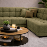 Hoekbank met lounge olijf groen bouclé stof Nova - rechts