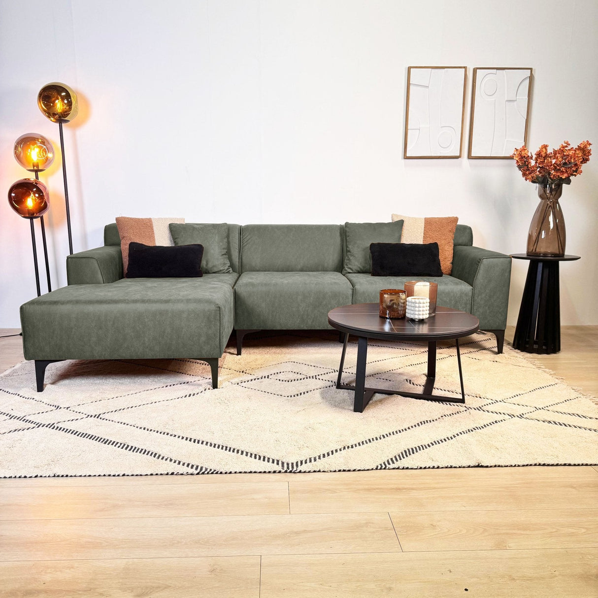 Ecksofa Davidson Mikrofaser Grün mit kompakter Lounge - Links 