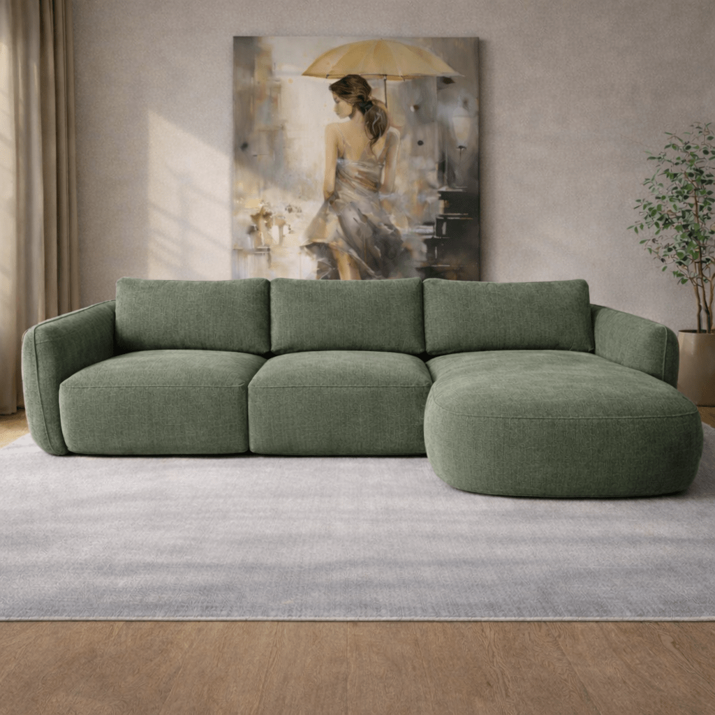Ecksofa Chaiselongue olivgrün Strukturstoff Dwayne – rechts