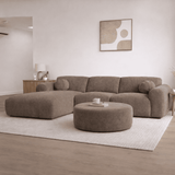 Ecksofa mit taupefarbenem Chenille-Bezug, Modell Shane - links