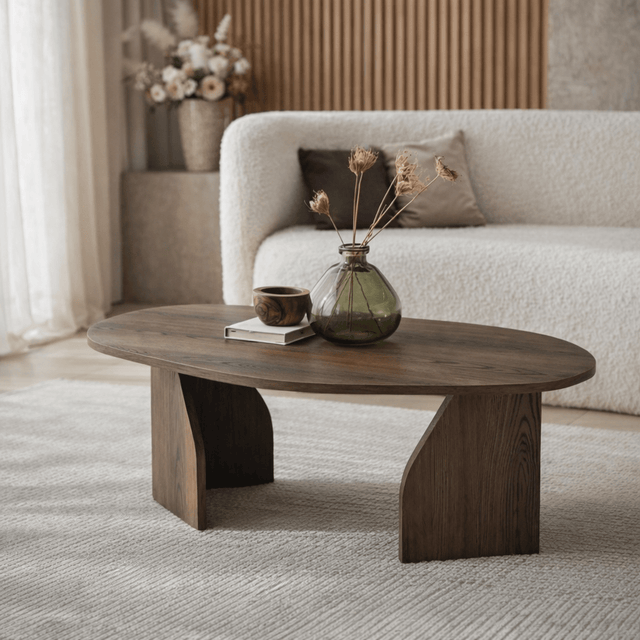 Bio Couchtisch Japandi Walnuss-Melamin-Regal – 105 x 65 cm – Dimehouse