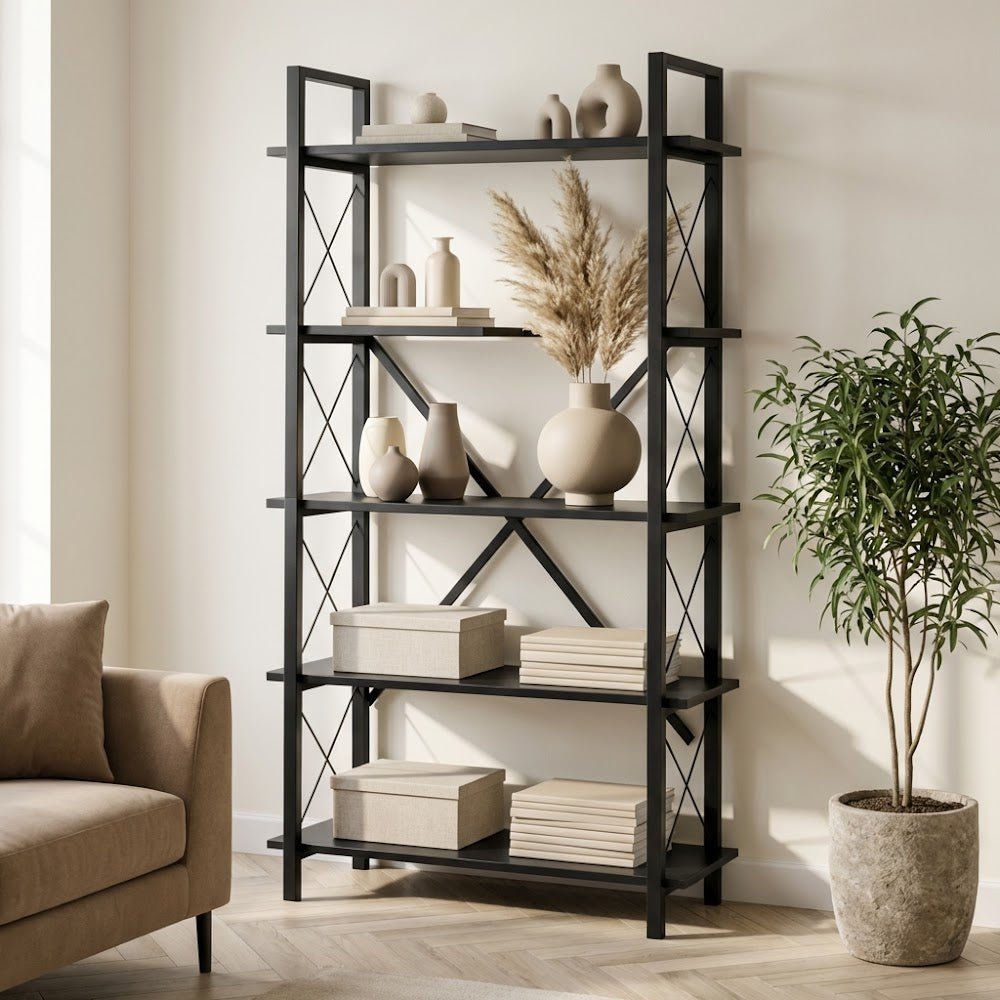 Industrielles Bücherregal aus schwarzem Melamin Ely