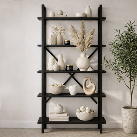 Industrielles Bücherregal aus schwarzem Melamin Ely - Schwarzer Rahmen - 180x90 cm