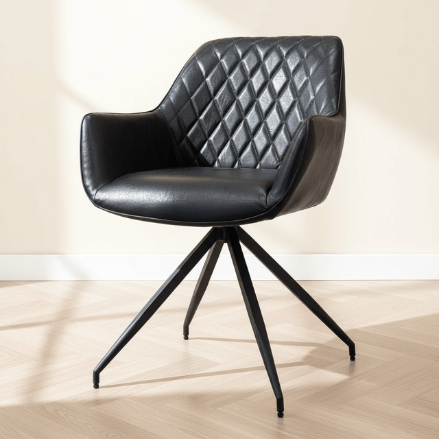 Industriell Esszimmerstuhl Black Gian – Kunstleder – Karomuster – mit Armlehnen