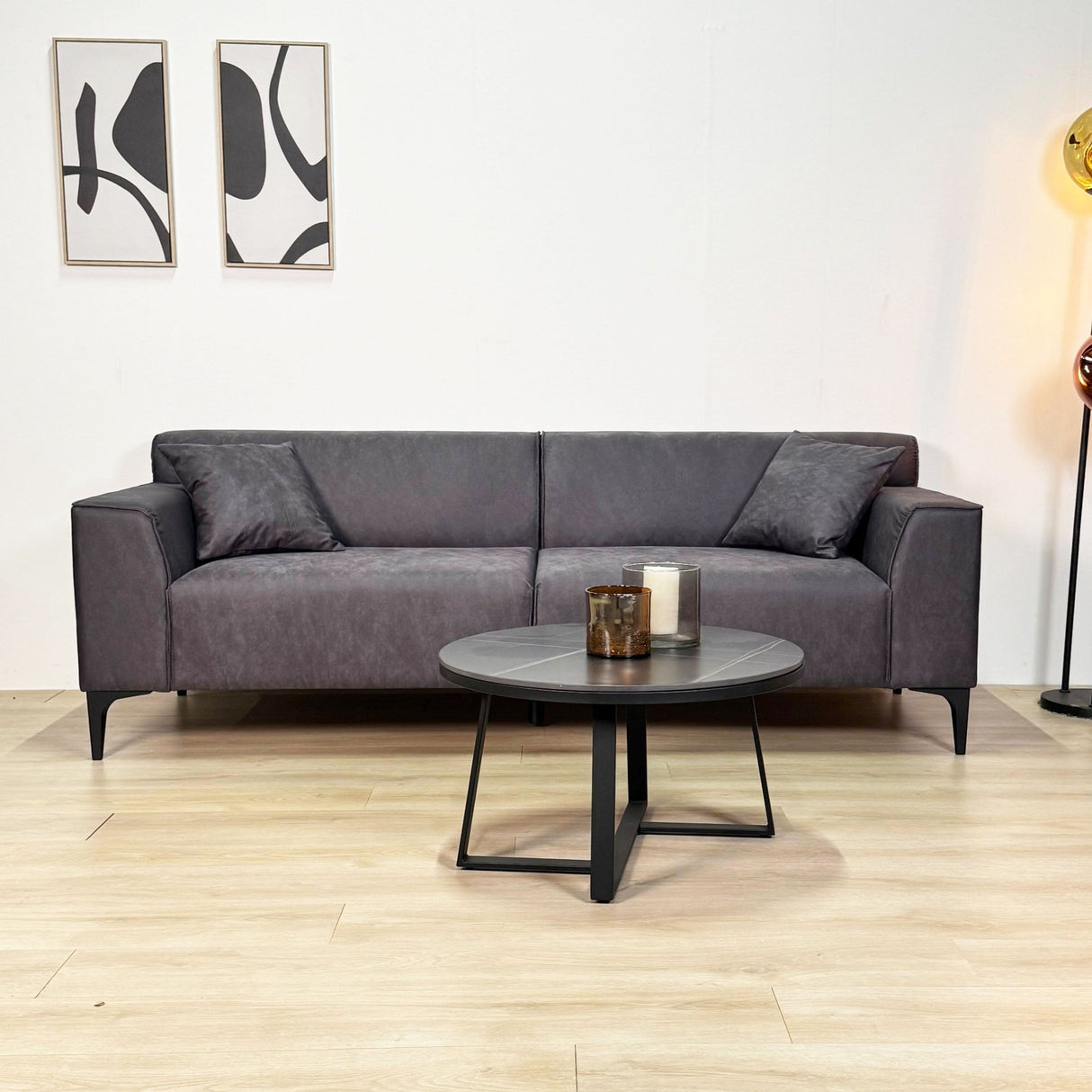 3-Sitzer Bank aus Anthrazit-Mikrofaserstoff Davidson 