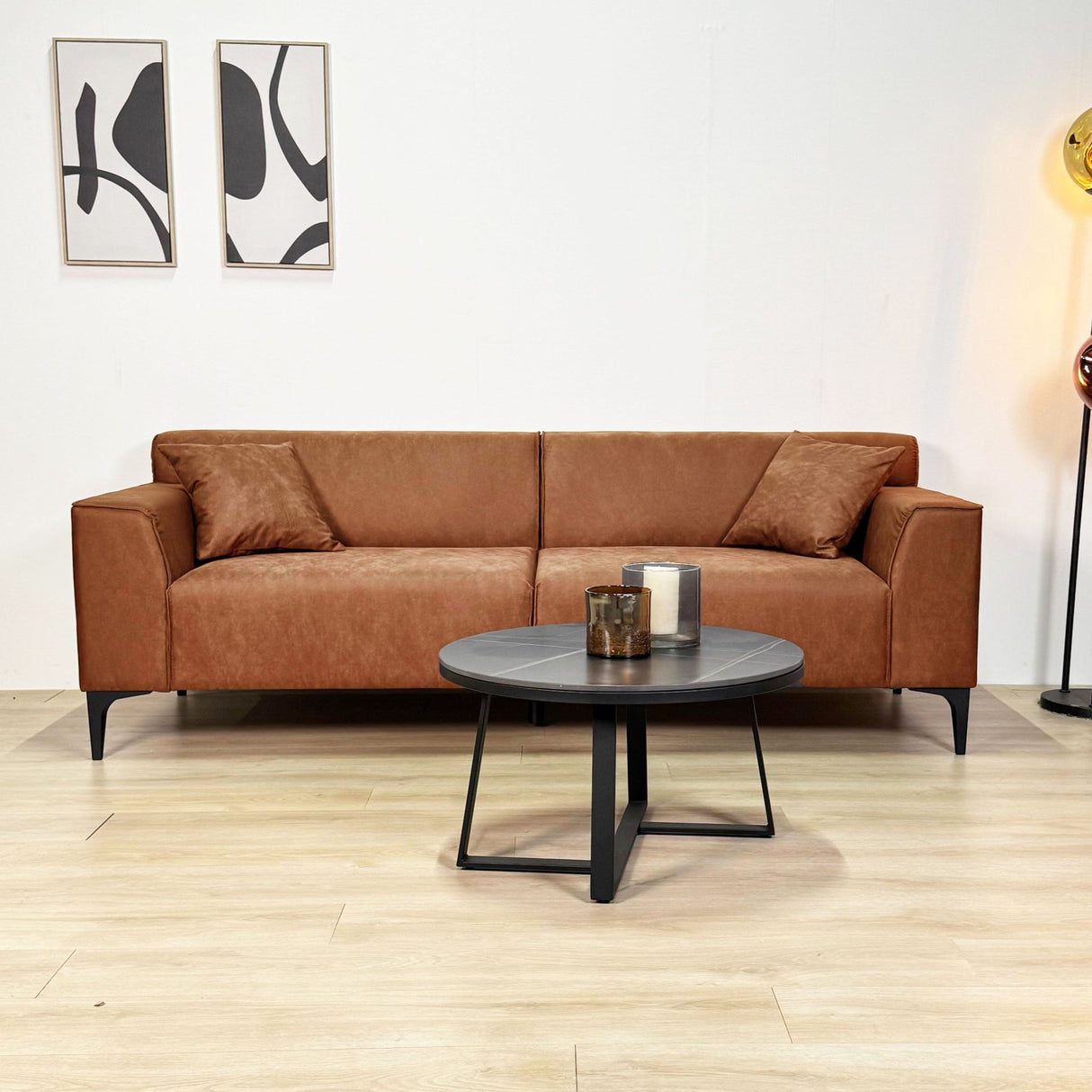 3-Sitzer Bank Cognac Mikrofasertuch Davidson 