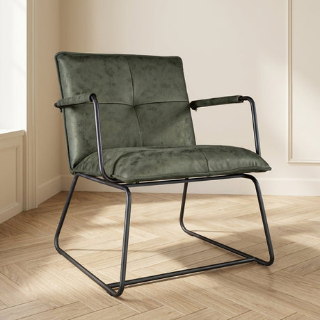 Industriële fauteuil Hailey groen eco-leer sfeerfoto in modern interieur