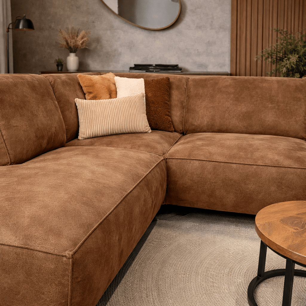Industrielles Ecksofa aus cognacfarbenem Öko-Leder Brisbane – links