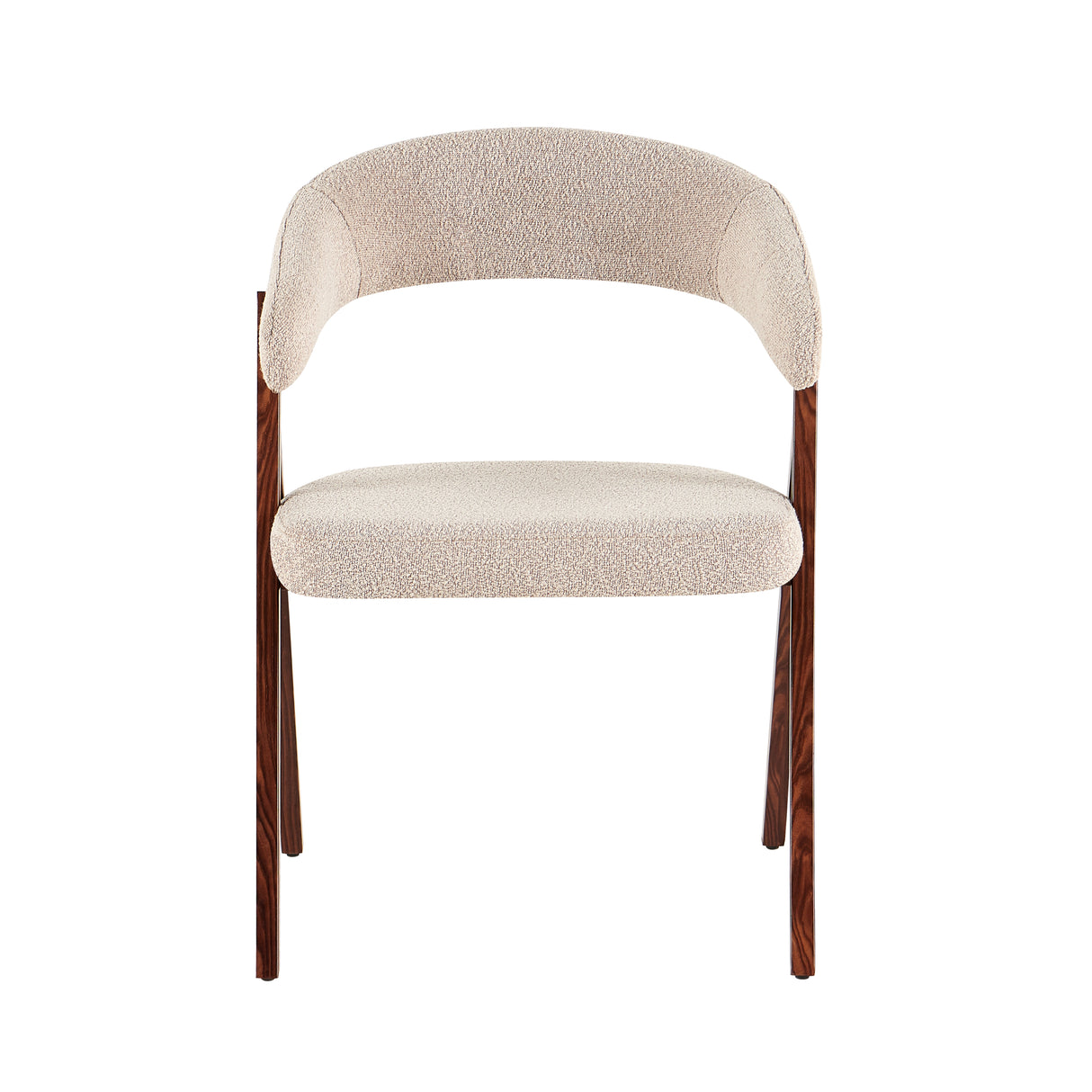 Eetkamerstoelen-Japandi eetkamerstoel zandkleur bouclé Miyu - walnoot frame - met armleuning-Dimehouse