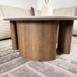 Couchtisch Set von 2 Jimi Travertinplatte mit Walnussgestell 