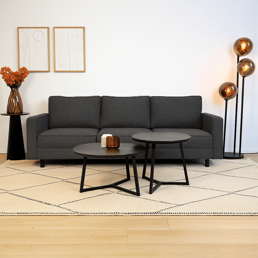 3-Sitzer Sofa Kale Leinenstoff anthrazit - bequeme Kissen 