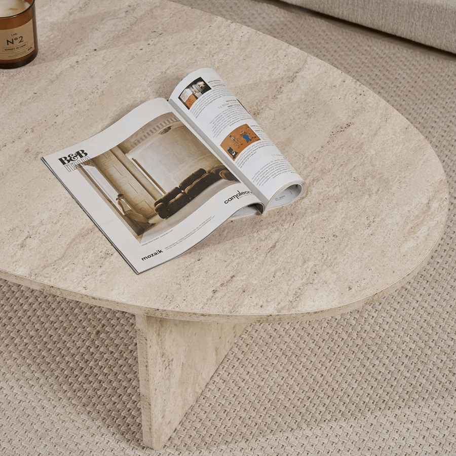 Salontafels - Kiezelvormige salontafel Travertin Japandi - 120 x 60 cm - Baro - Dimehouse