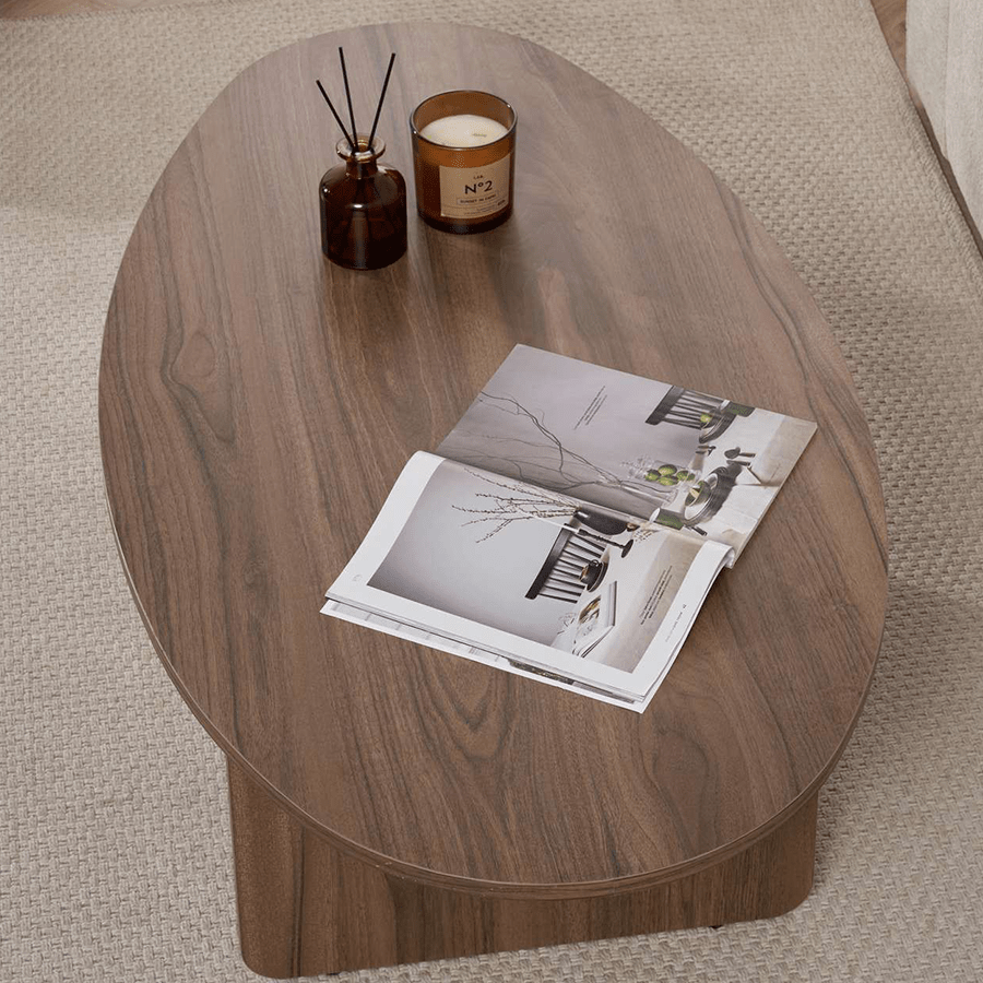 Kieselförmiger Couchtisch Walnuss Japandi – 120 x 60 cm – Baro