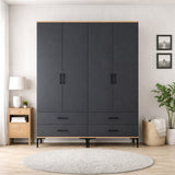 Kledingkasten - Kledingkast Walnoot en Antraciet Melamine - hang en leg - 160x 200 x 47 cm - Kumsal - Dimehouse