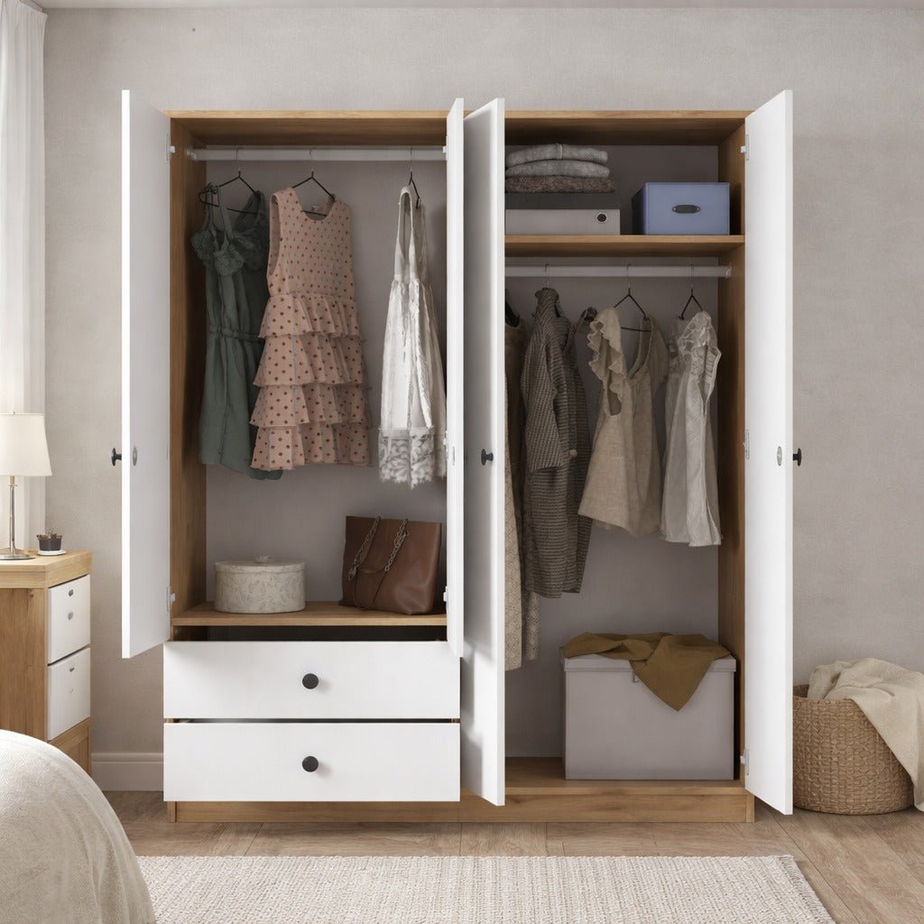 Kledingkasten - Kledingkast Walnoot Wit Melamine - Hang en leg - 120x170x42,5 cm - Aspen - Dimehouse
