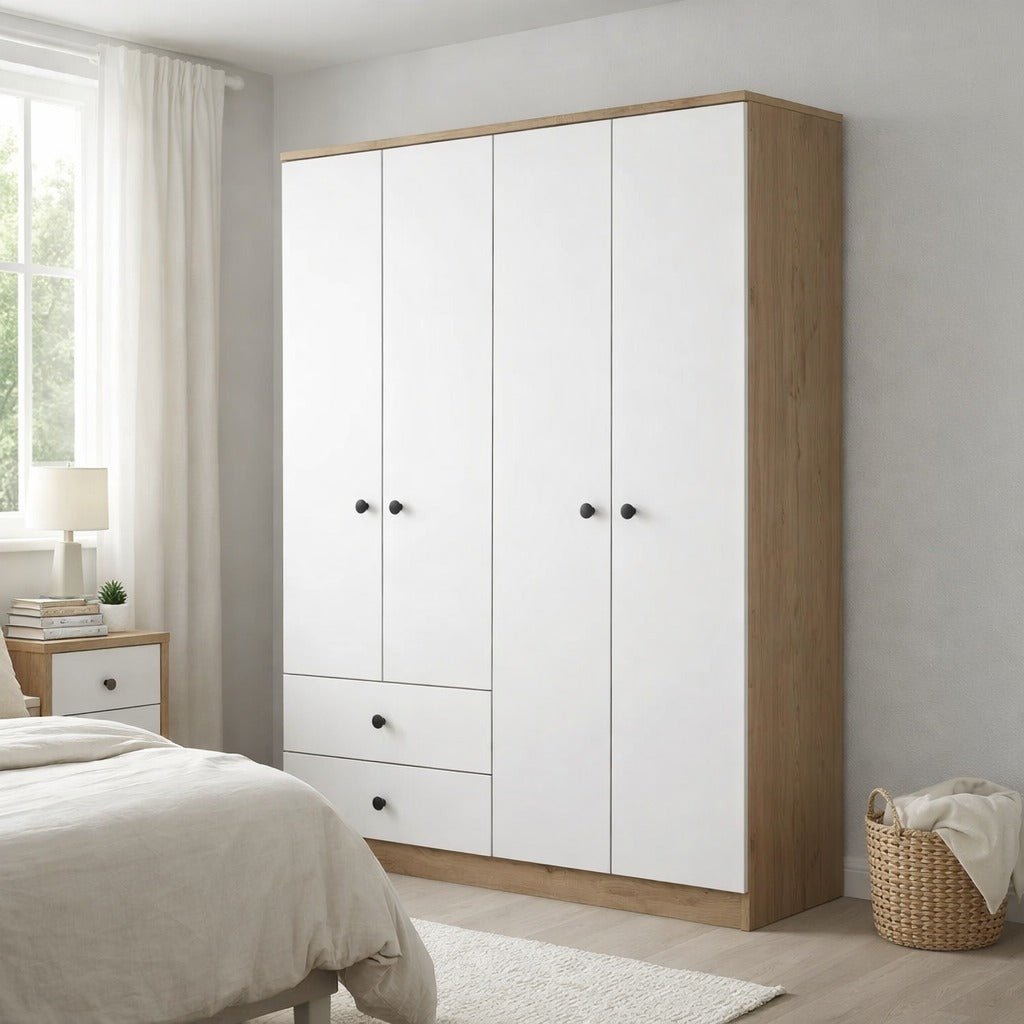 Kledingkasten - Kledingkast Walnoot Wit Melamine - Hang en leg - 120x170x42,5 cm - Aspen - Dimehouse