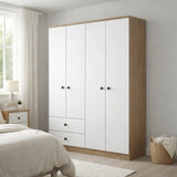Kledingkasten - Kledingkast Walnoot Wit Melamine - Hang en leg - 120x170x42,5 cm - Aspen - Dimehouse