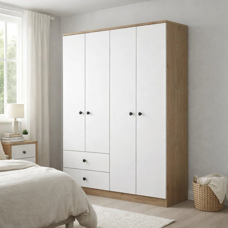Kledingkasten - Kledingkast Walnoot Wit Melamine - Hang en leg - 120x170x42,5 cm - Aspen - Dimehouse