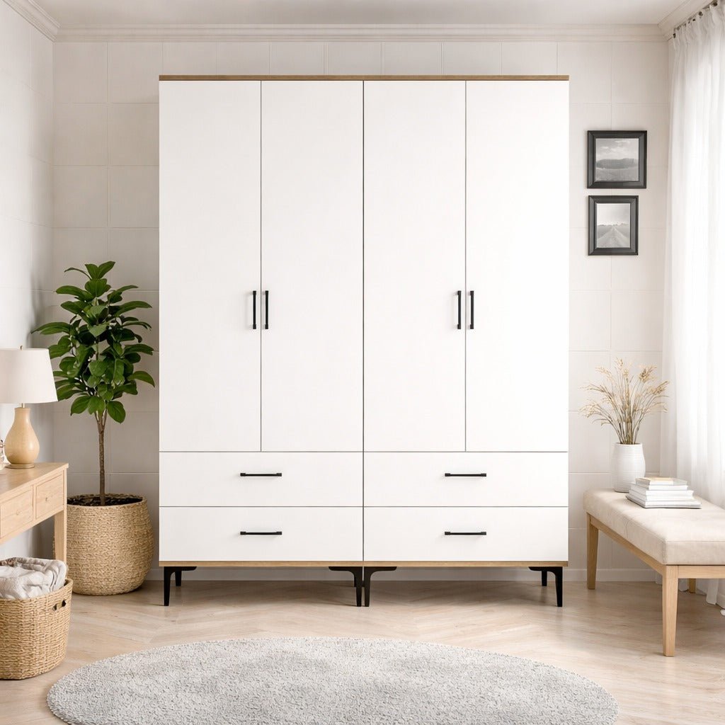 Kleiderschrank Walnuss und weißes Melamin – hängen und legen – 160 x 2
