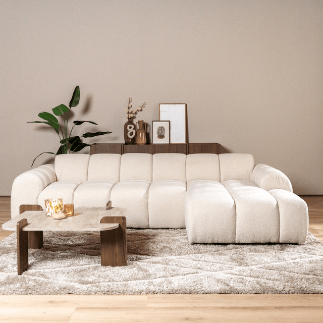Banken-Ecksofa mit Loungebeige Bouclé Stoff - Streifen - rechts - Brix -Dimehouse