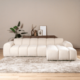 Banken-Ecksofa mit Loungebeige Bouclé Stoff - Streifen - rechts - Brix -Dimehouse