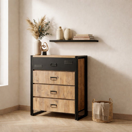 Brustkiste Cosmo Atlantic Pine Wood Black Melamin