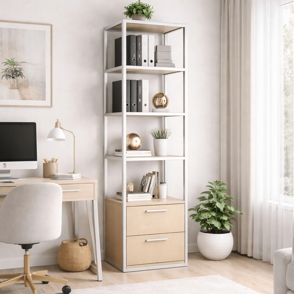Bücherregal Robbins Weiß Weißeiche Melamin 39x160x39 cm – Dimehouse