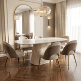 Gesinterter Stein Marmoroptik Travertin Esstisch Lea 180x90 cm - Dänisch Oval 