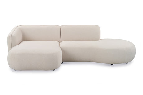 Ecksofa Sophie Links Bouclé Beige – Ottomane + Chaiselongue