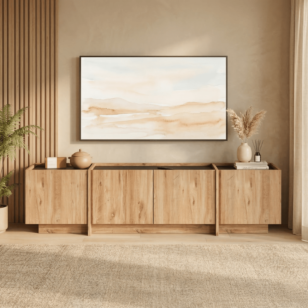 TV-Möbel in Eichenoptik, Melamin anthrazit, Lowen 180 cm