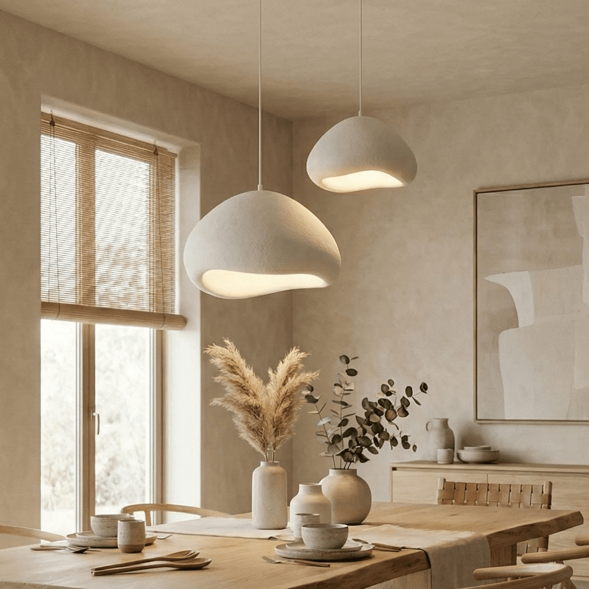 Hanglampen - Luxe Hanglamp Wit Ø50 cm en Ø40 – Glasvezel kappen - Eleonora - Dimehouse