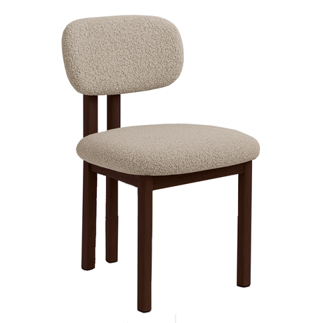 Japandi Esszimmerstuhl Miyo Bouclé Sandfarbe - Walnusslook Rahmen 