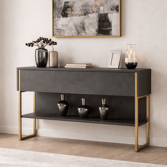 Modern Sideboard Anthrazit Luxus 120x80x30 - Goldrahmen