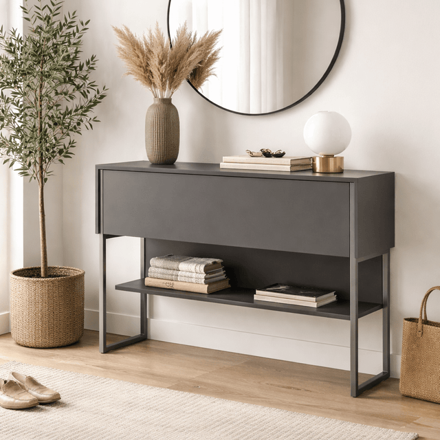 Modern Sideboard Anthrazit Luxus 120x80x30 - Silberner Rahmen
