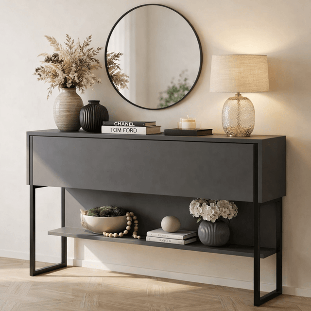 Modern Sideboard Anthrazit Luxus 120x80x30 - Schwarzer Rahmen