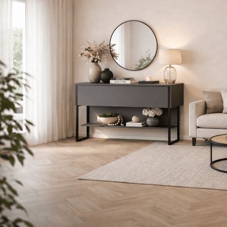 Modernes Sideboard Anthrazit Luxus 120x80x30 - Schwarzes Gestell - Ein Fach 