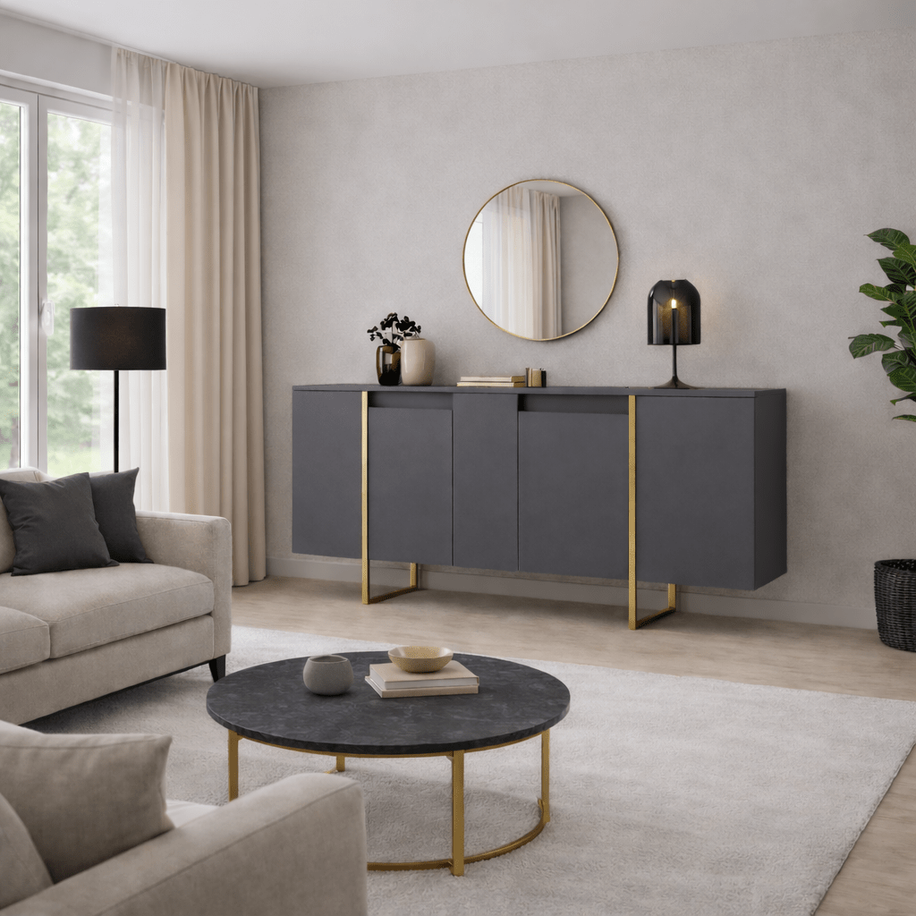 Modernes Sideboard Anthrazit Luxus 160x80x35 - Goldenes Gestell 