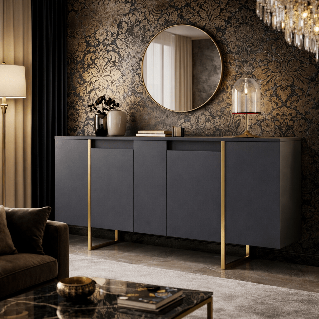Modernes Sideboard Anthrazit Luxus 160x80x35 - Goldenes Gestell 